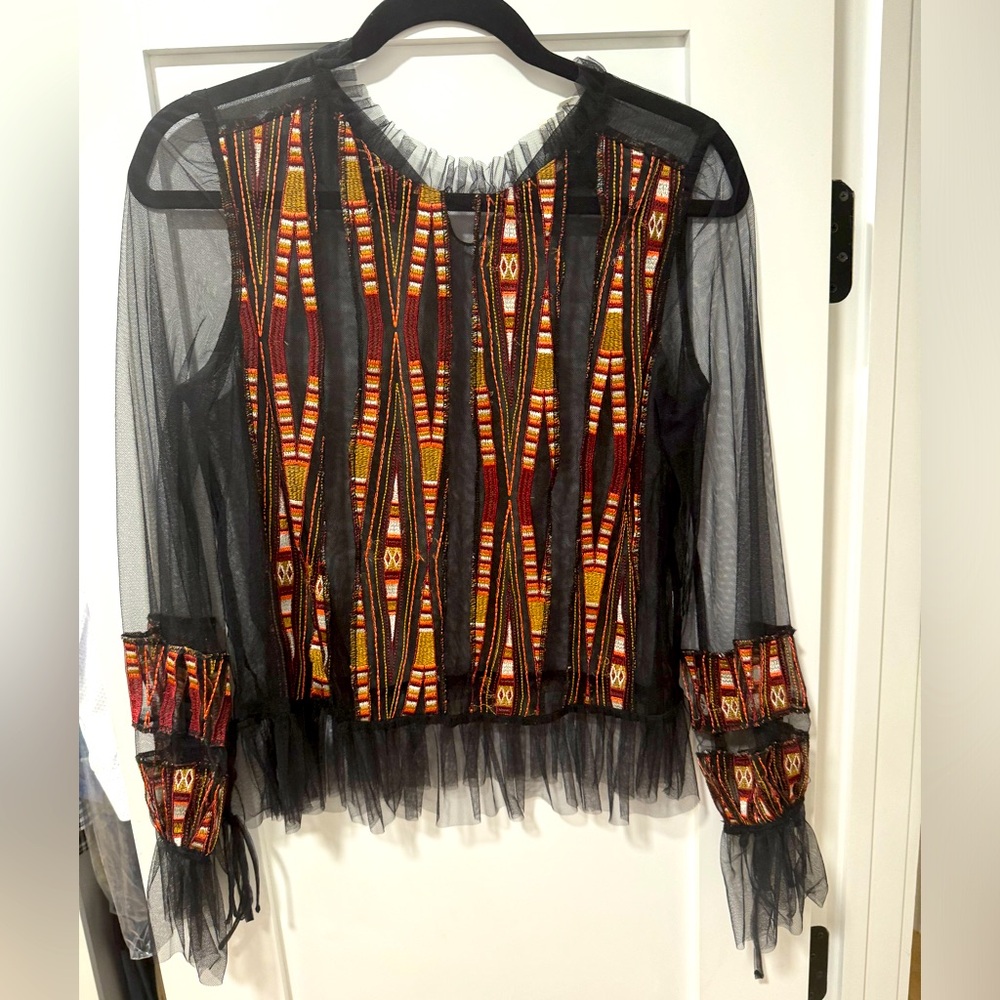 Allison mesh embroidered top